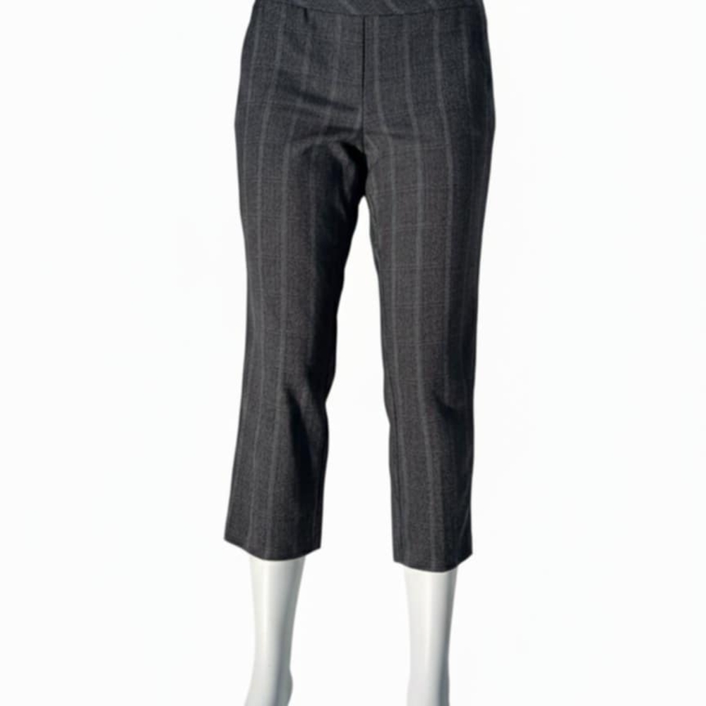 Kim Rogers Gray Wide Pinstripe Pull On  Stretch High Rise Pants Size  16